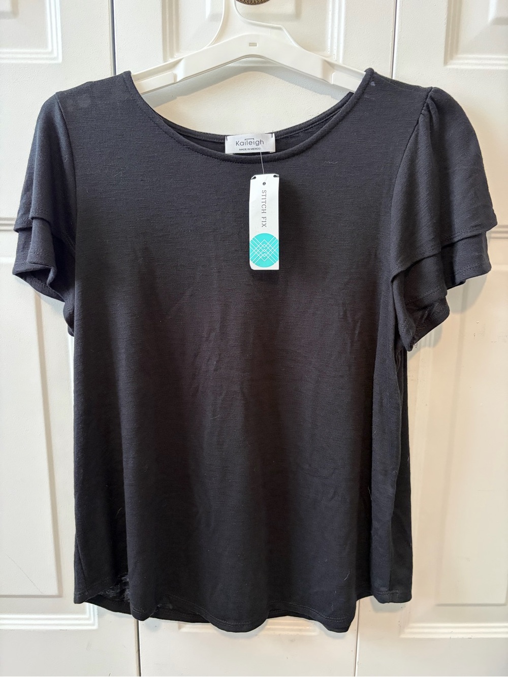 Kaileigh Black Short-Sleeve Ruffle Tee